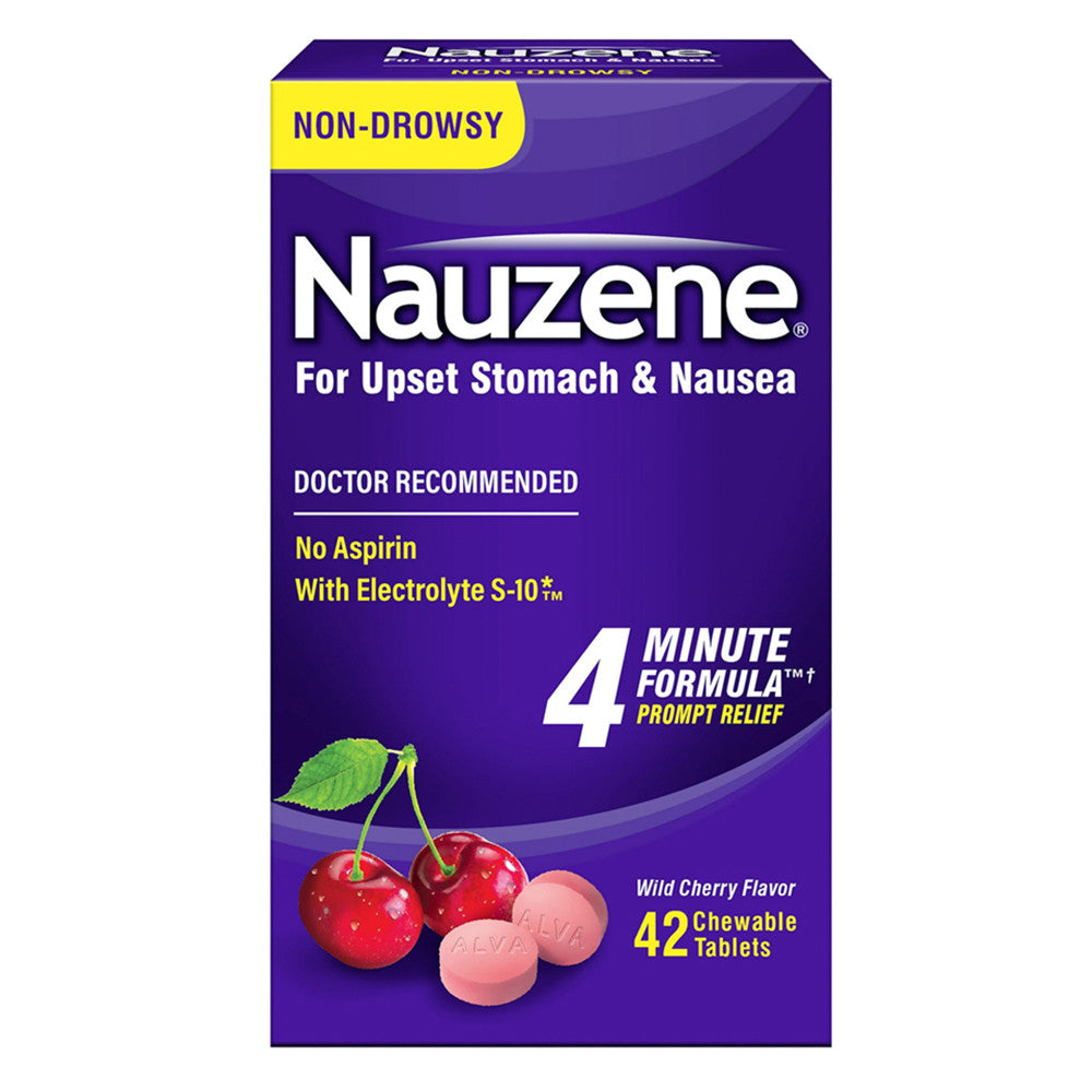 Nauzene For Upset Stomach And Nausea Relief Chewable Tablets, Wild Cherry Flavor, 42 Ea
